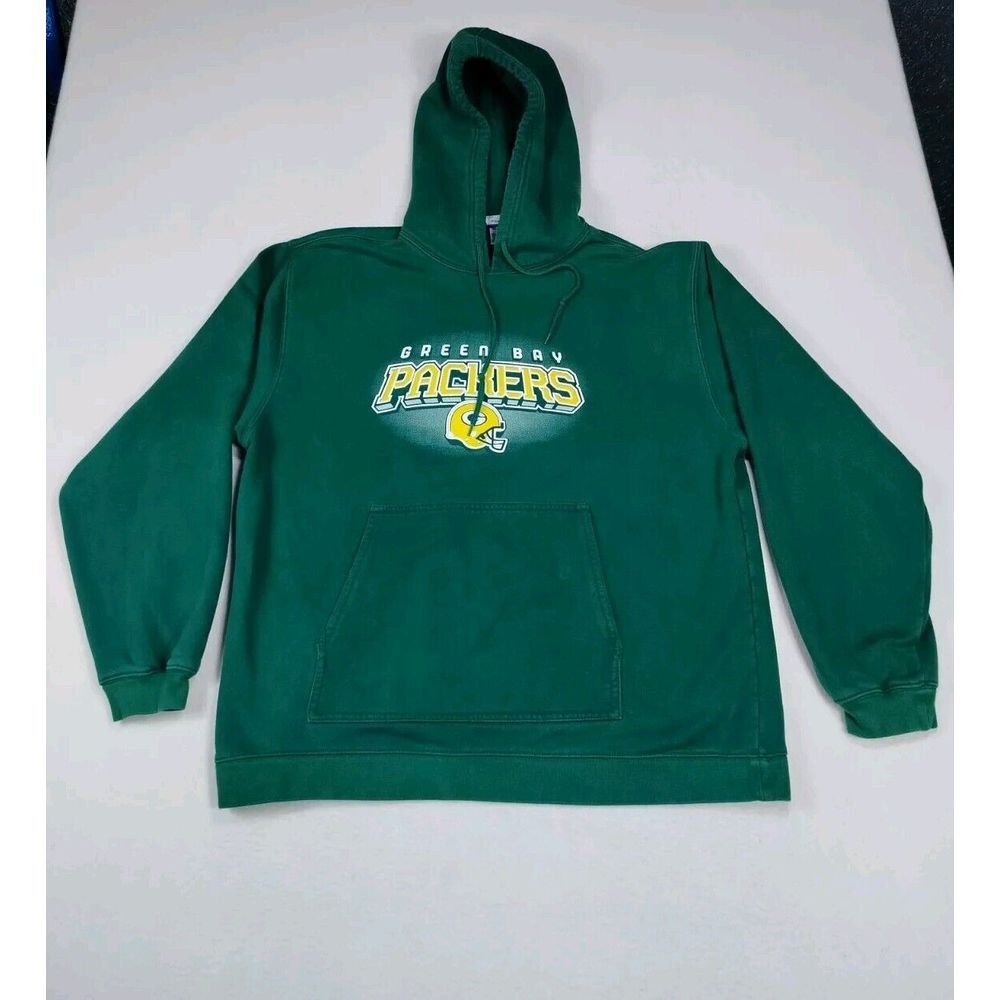 RBK Reebok Hoodie Mens Large Vintage Green Bay Packers Pullover Spellout Sweater